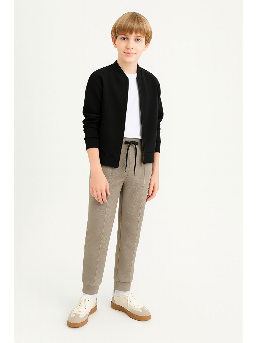 Bej Erkek Çocuk Basic Waffle Kumaş Okul Eşofman Altı Ak2432-1