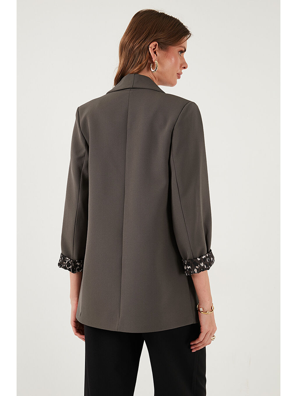 Kahverengi Regular Fit Klasik Yaka Desenli Astar Detaylı Blazer Ceket 6839227-6