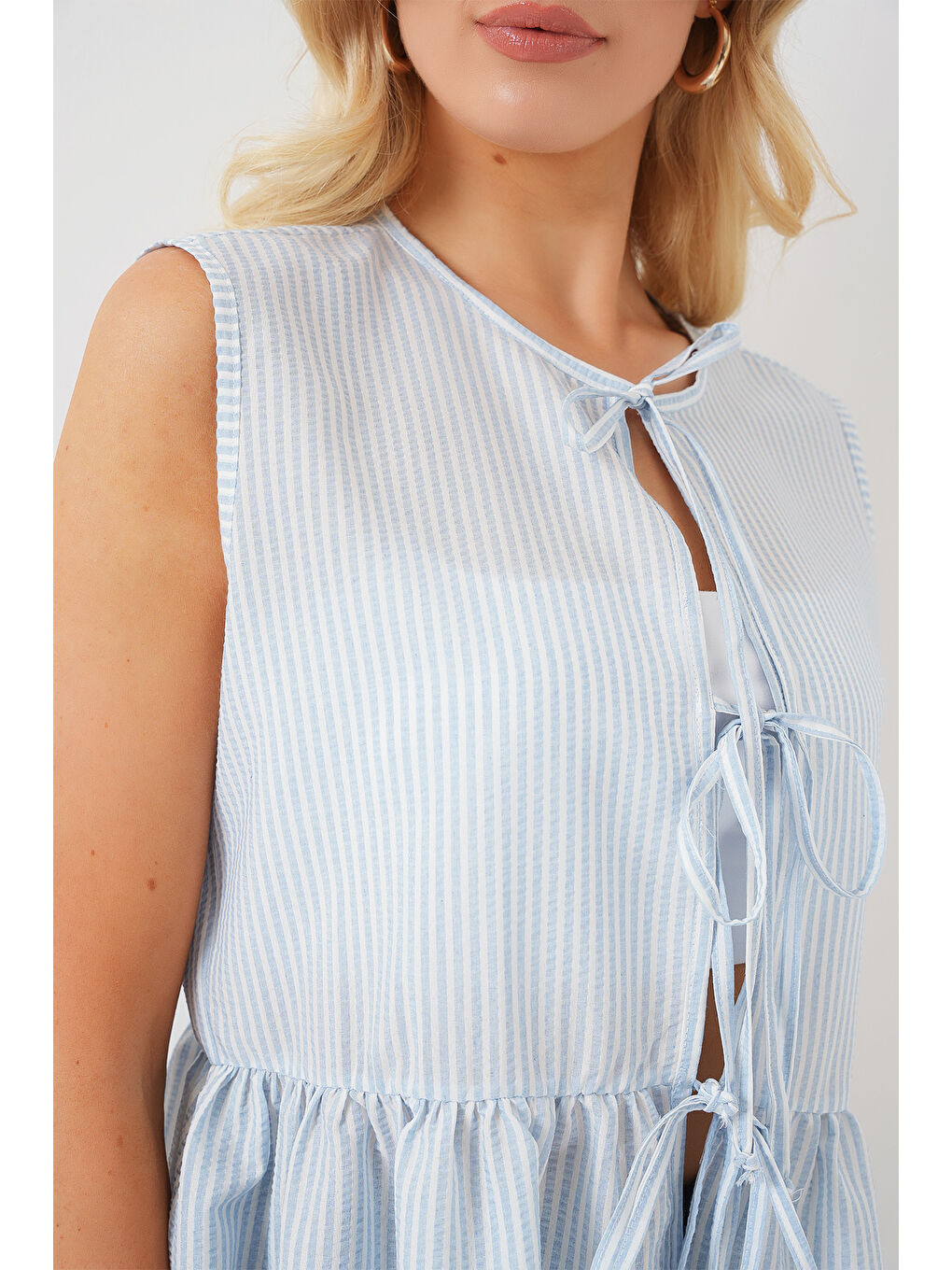 Kadın Önü Bağlamalı Bluz 961 - Mavi-4