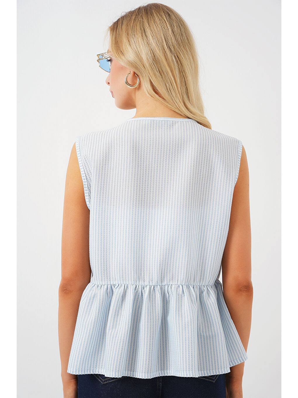 Kadın Önü Bağlamalı Bluz 961 - Mavi-5