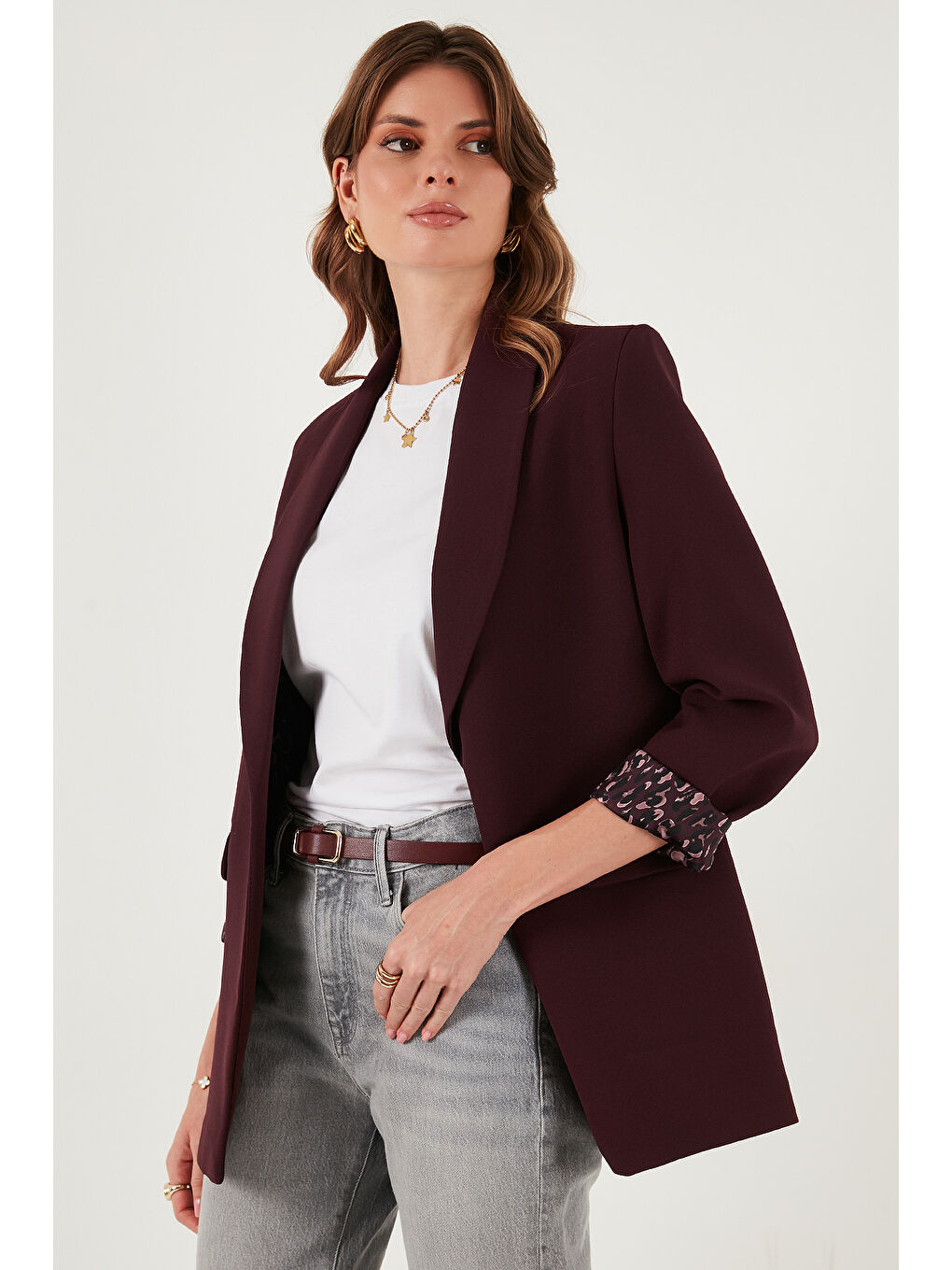 Mürdüm Regular Fit Klasik Yaka Desenli Astar Detaylı Blazer Ceket 6839227-3