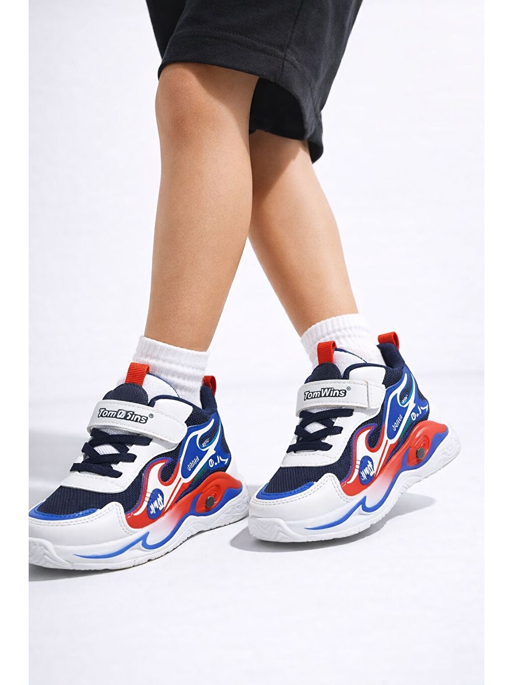 Lacivert Unisex Pastel Renkli Işıltılı Kalın Taban Ortopedik Günlük Spor Ayakkabı Cırtlı Sneaker-3