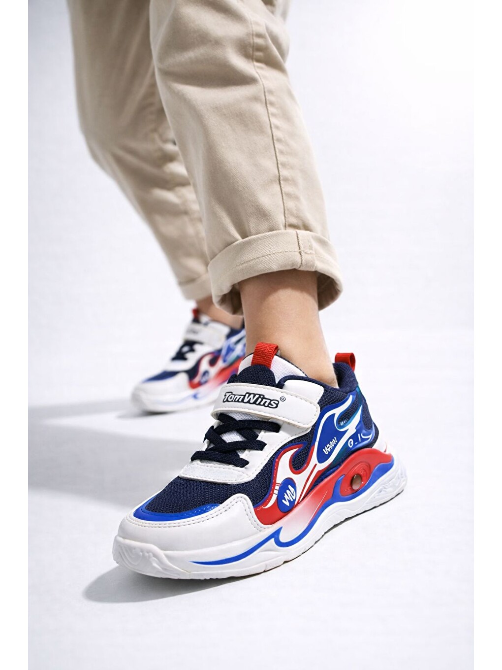 Lacivert Unisex Pastel Renkli Işıltılı Kalın Taban Ortopedik Günlük Spor Ayakkabı Cırtlı Sneaker-4