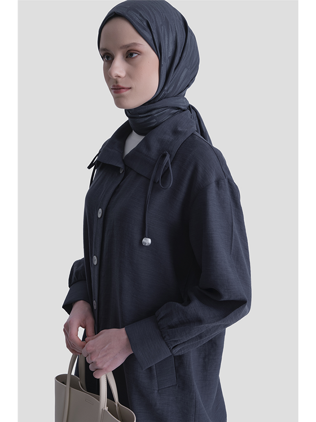 Düğme Detaylı Giyçık Takım İndigo-2