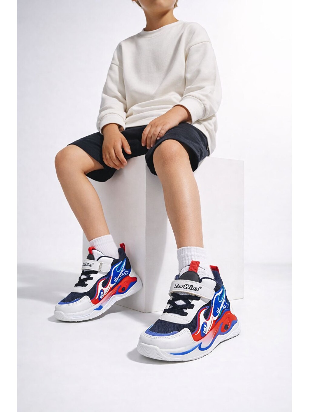 Lacivert Unisex Pastel Renkli Işıltılı Kalın Taban Ortopedik Günlük Spor Ayakkabı Cırtlı Sneaker-5