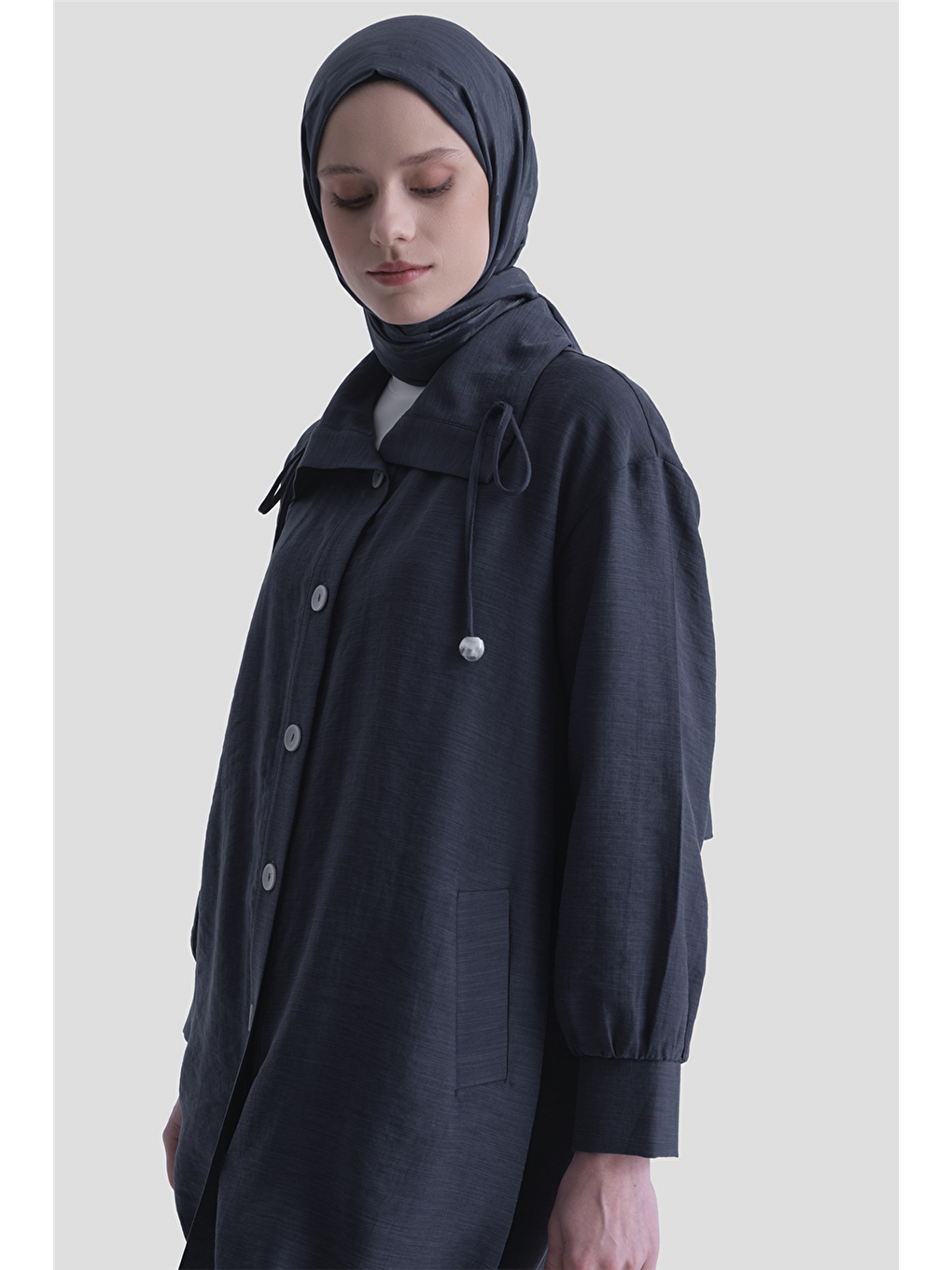 Düğme Detaylı Giyçık Takım İndigo-3