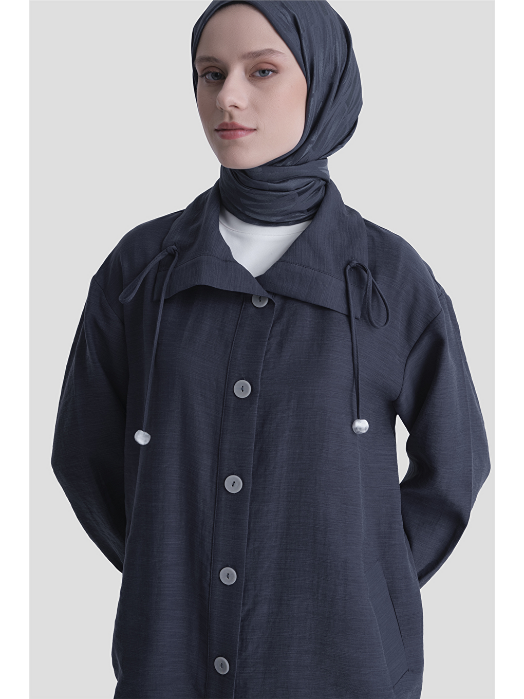 Düğme Detaylı Giyçık Takım İndigo-4