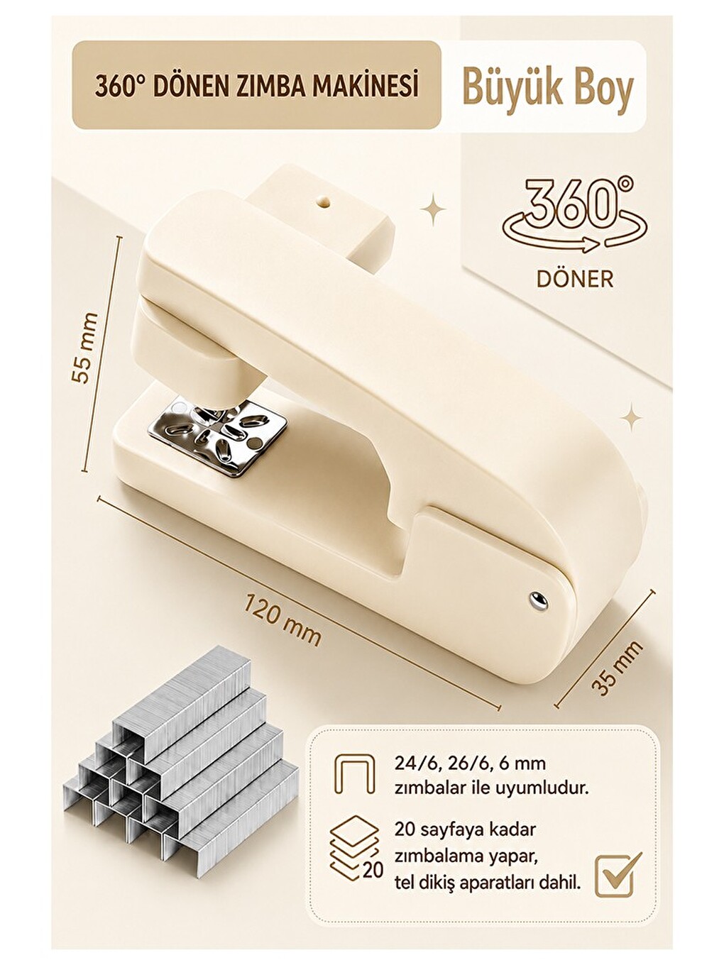 Zımba Makinesi 24/6 1 Adet P-4550 Pastel Renkler Büyük Zımba Makinası Ve Teli 20 25 Sayfa D