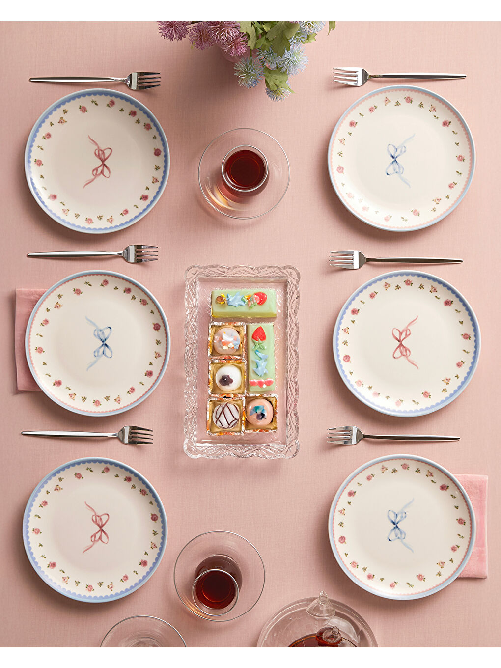 Beyaz Maze Porselen 6'lı Pasta Tabağı 19 cm Renkli-5