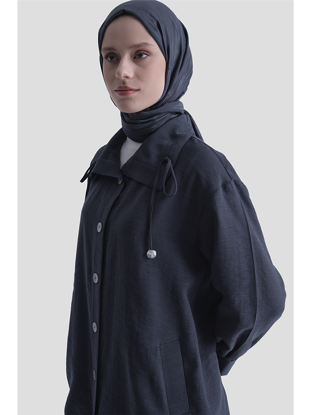 Düğme Detaylı Giyçık Takım İndigo-5