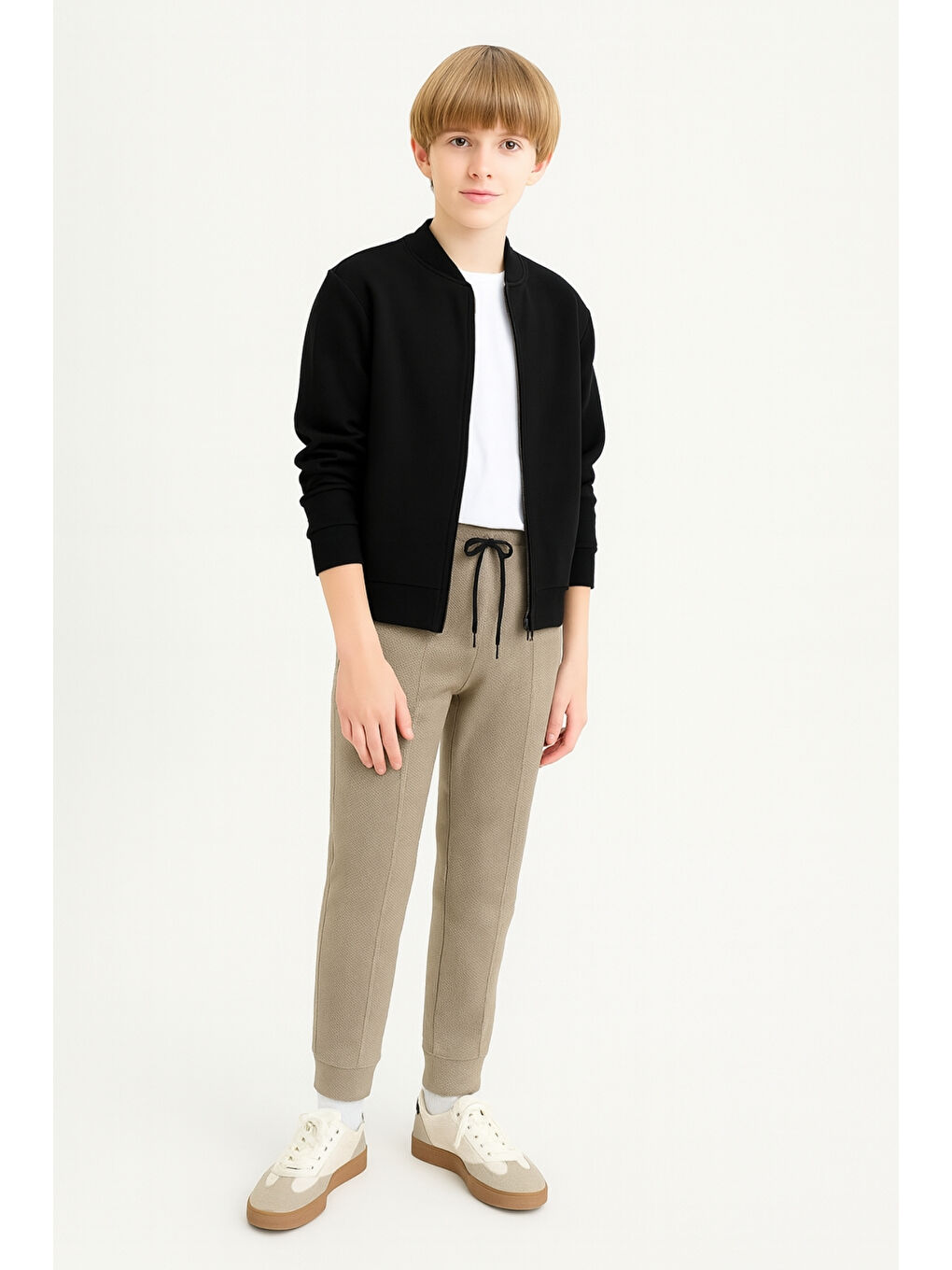 Bej Erkek Çocuk Basic Waffle Kumaş Okul Eşofman Altı Ak2432-2