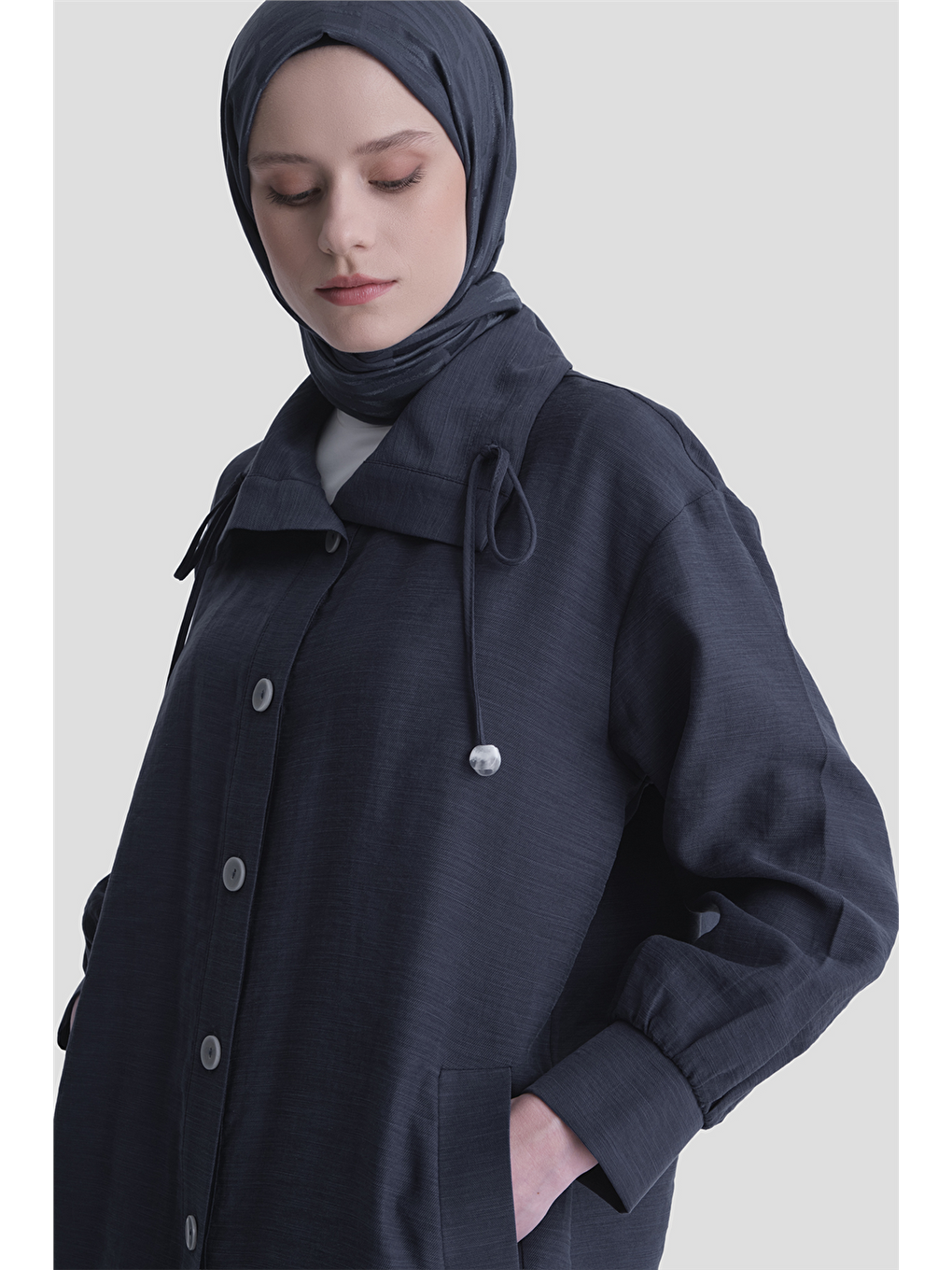 Düğme Detaylı Giyçık Takım İndigo-6