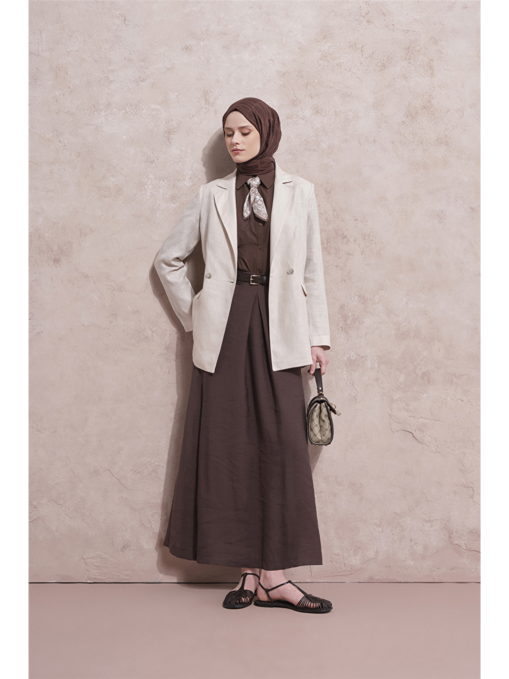 Kahverengi Kemer Detaylı Etek Kakao