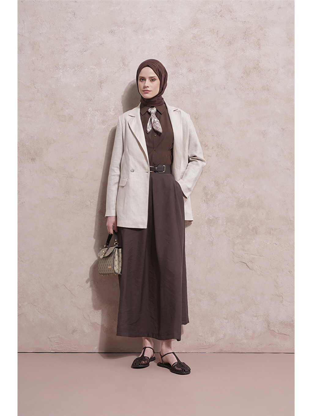 Kahverengi Kemer Detaylı Etek Kakao-1