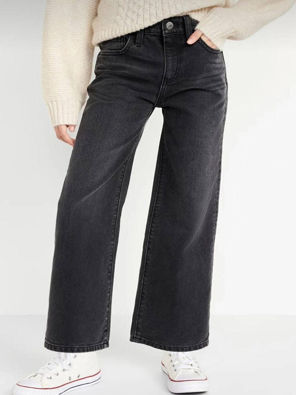 Gri Kız Çocuk Straight Wide Jean Pantolon