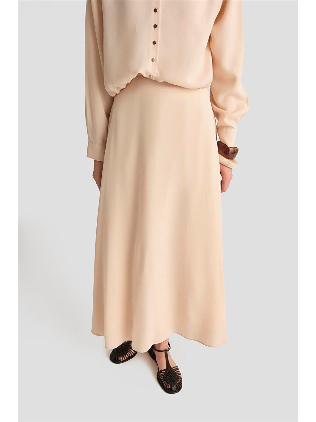 Bej Lyocell Etek 25Yd4226-2 Taş-2