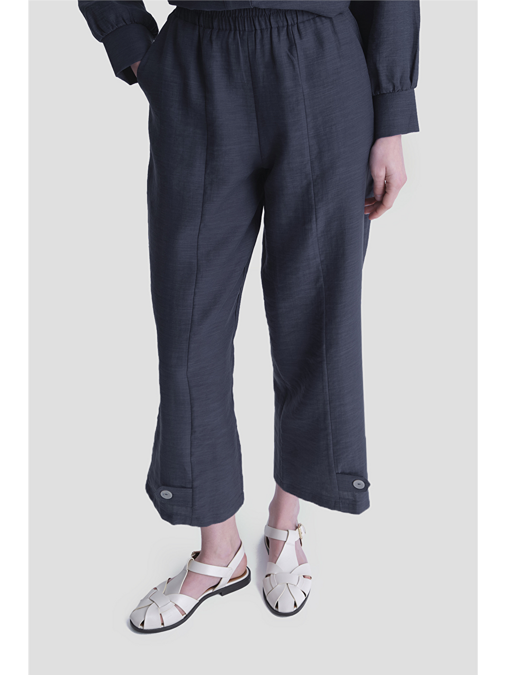 Düğme Detaylı Giyçık Takım İndigo-9