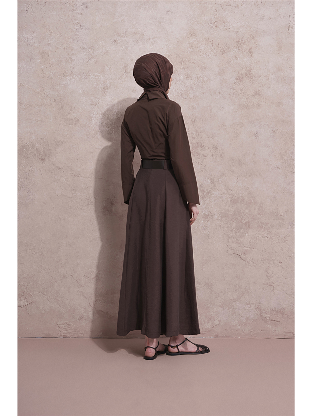 Kahverengi Kemer Detaylı Etek Kakao-3