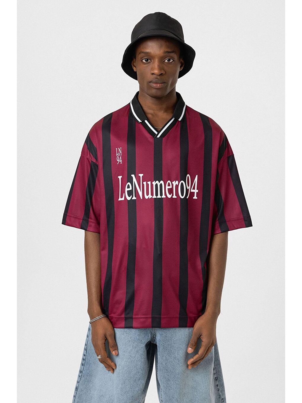 Oversize Baskılı Forma Tişört Bordo-2