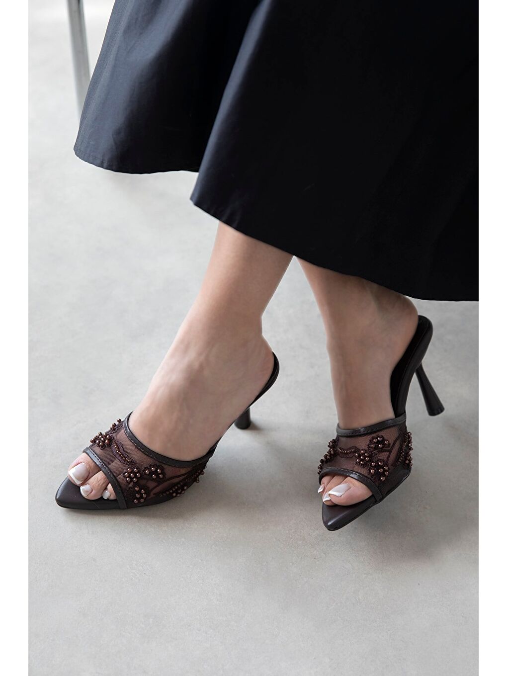 Kahverengi Karis Kadın File Detay Topuklu Terlik Kahve-1