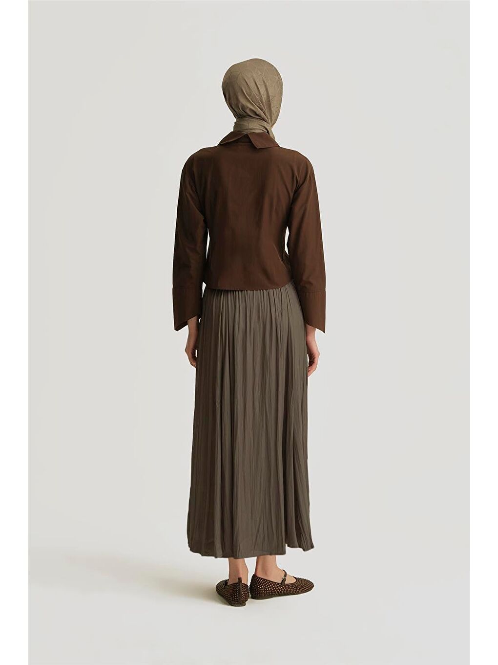 Kırışık Saten Etek 25Yh5601 Haki-3