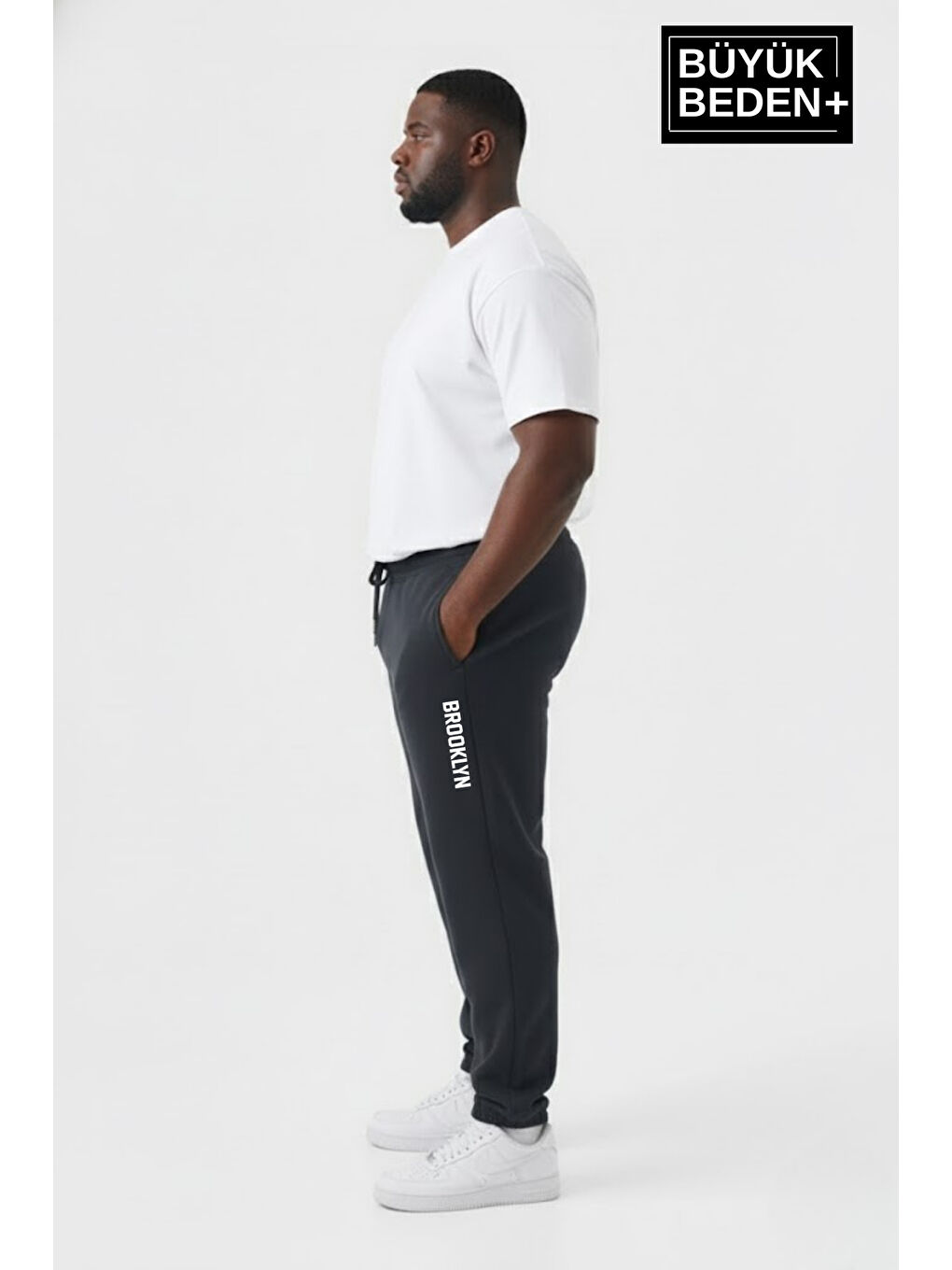 Gri Erkek Büyük Beden BROOKLYN Baskılı Paça Lastikli Jogger İnce Eşofman Altı SPR26BEA951-2