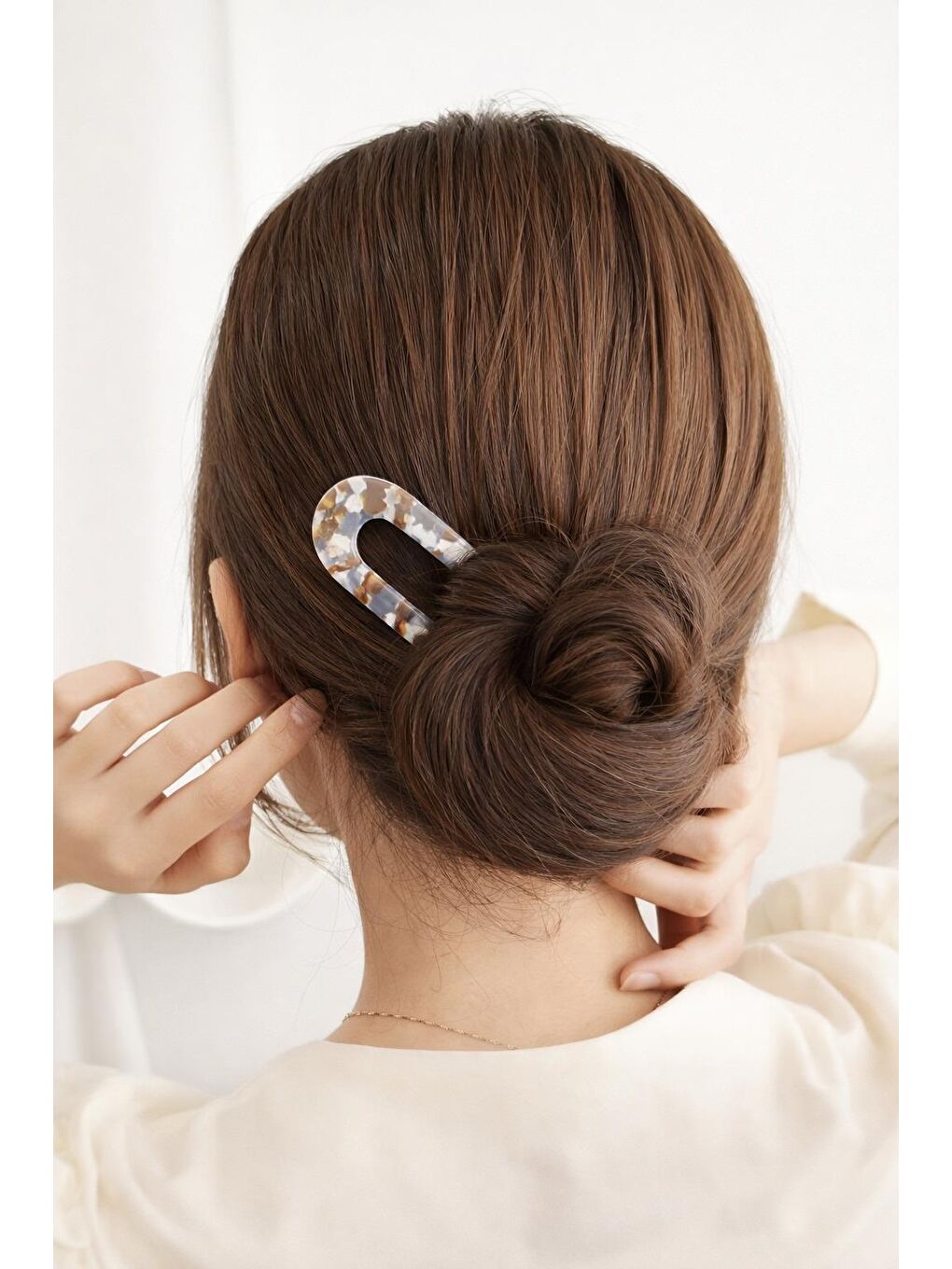 Ekru Asetat Lüks U Topuz Tokası-1