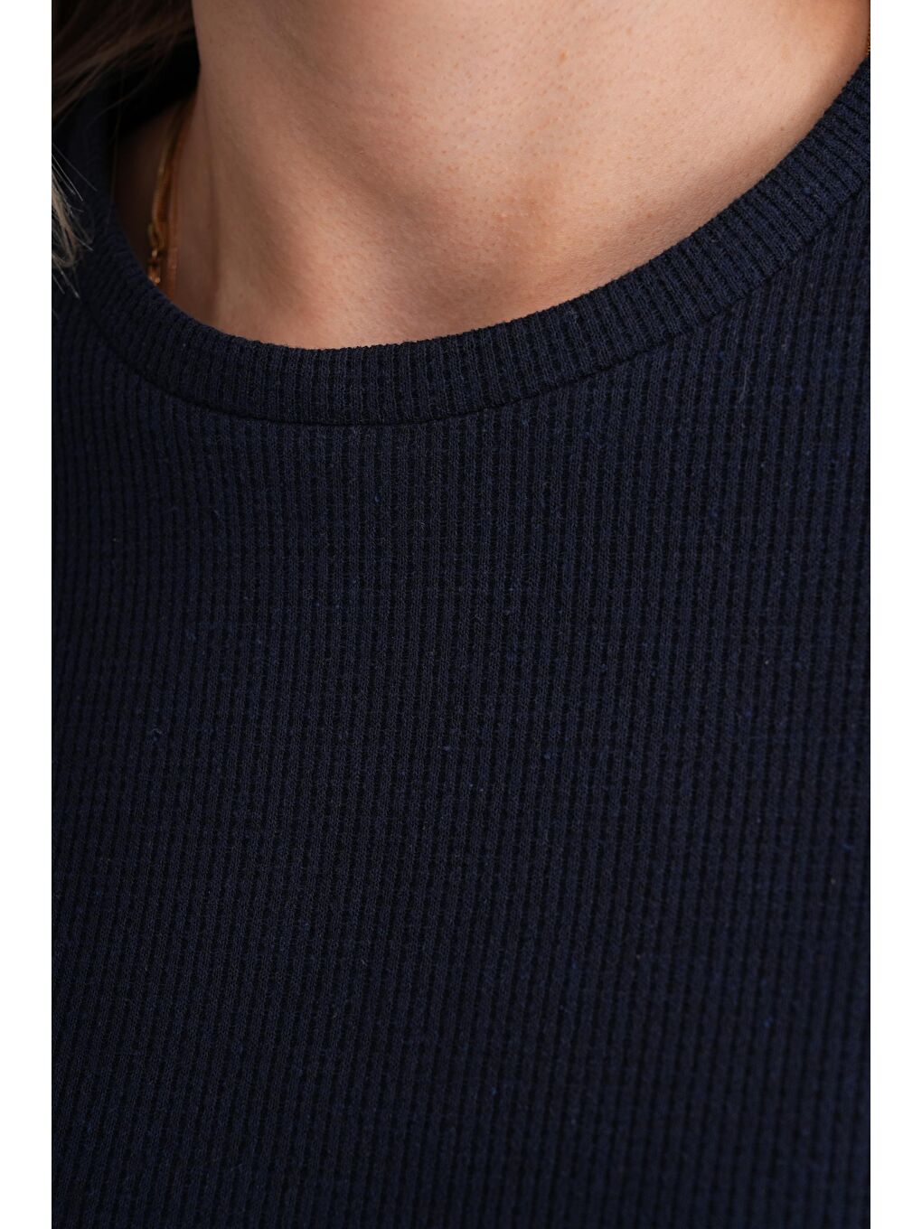 Lacivert Hamile ve Lohusa Bisiklet Yaka Waffle Kumaş Alt Üst Eşofman Takımı-5