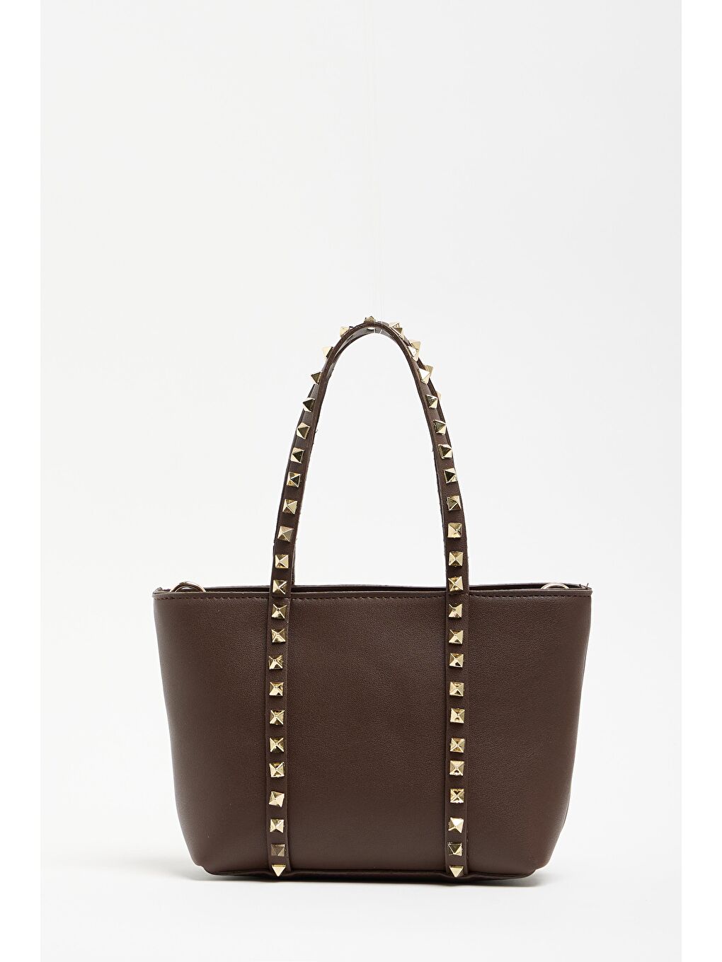 Kahverengi Kadın Küçük Boy Zımba Detaylı Pu Deri Tokalı El Ve Omuz Çantası