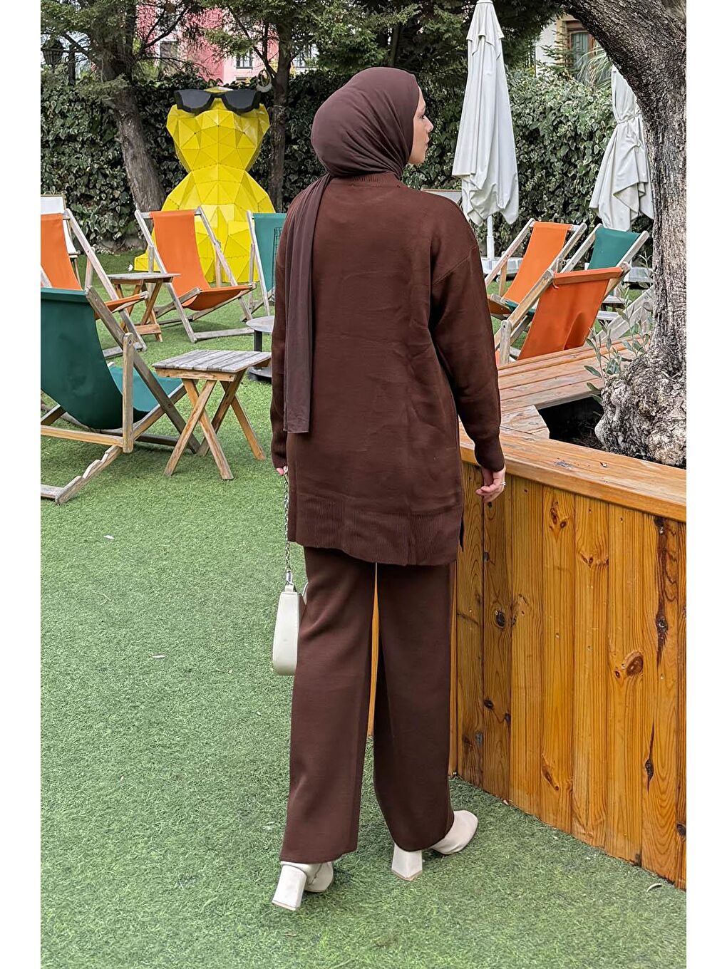 Aksesuarlı Triko Takım Acı Kahverengi-3