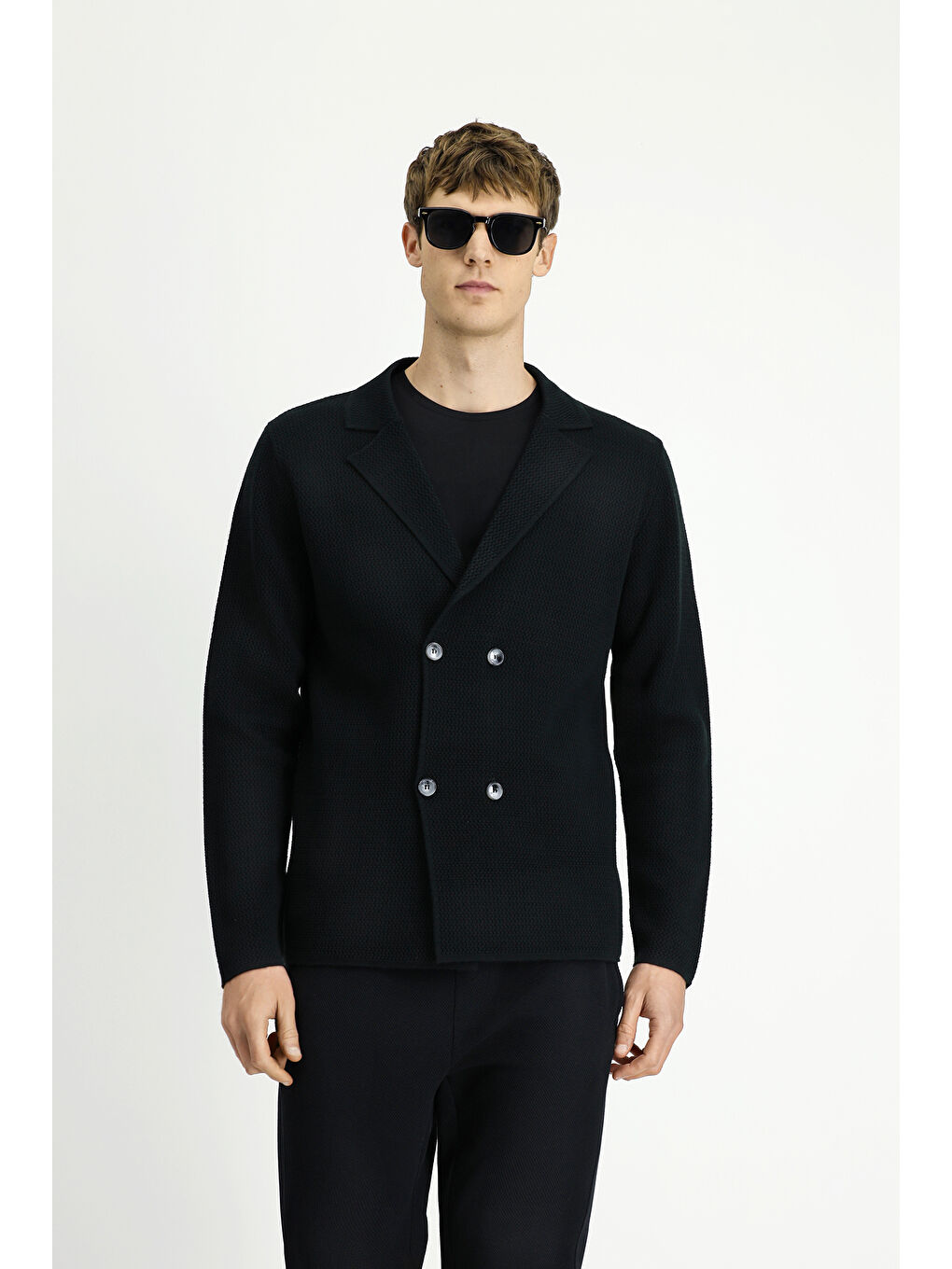 Siyah Yünlü Kruvaze Triko Hırka-3