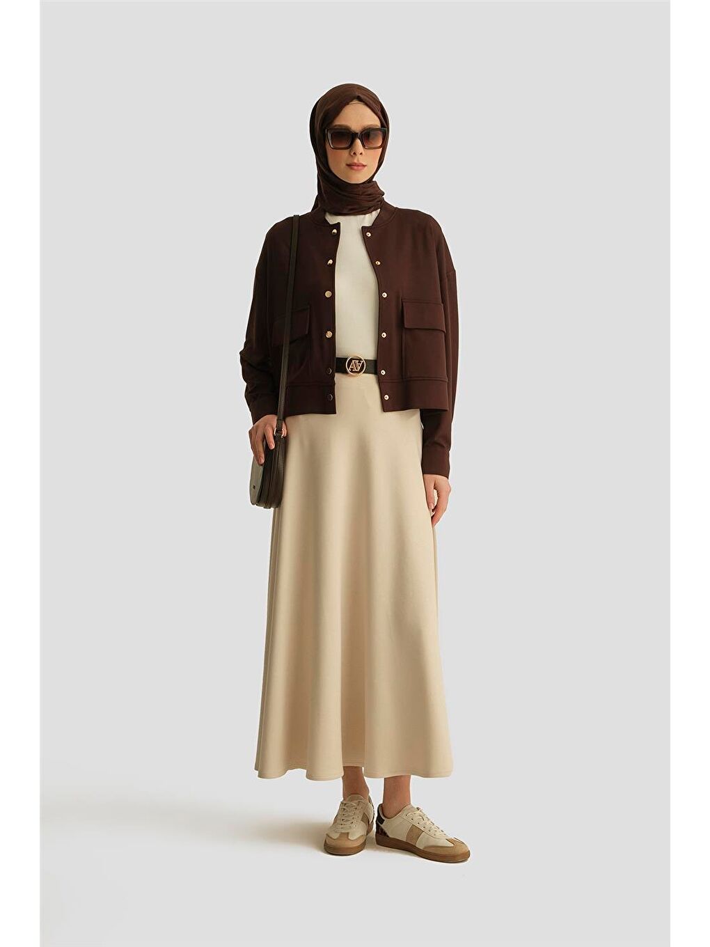 Modal Kloş Etek 25Yd4233-2 Bej-1