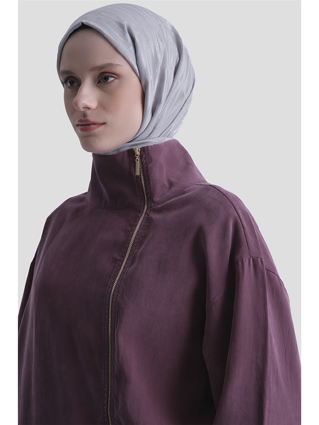 Fermuar Detaylı Lyocell Takım Bordo-3