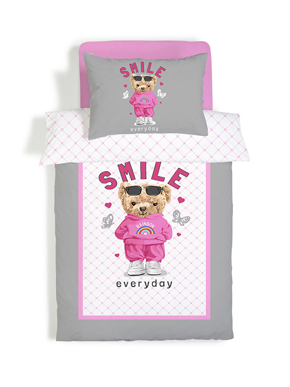 Karışık Sevimli Ayıcık Desenli Nevresim Takımı ÇARŞAFSIZ - 160x220 cm-1