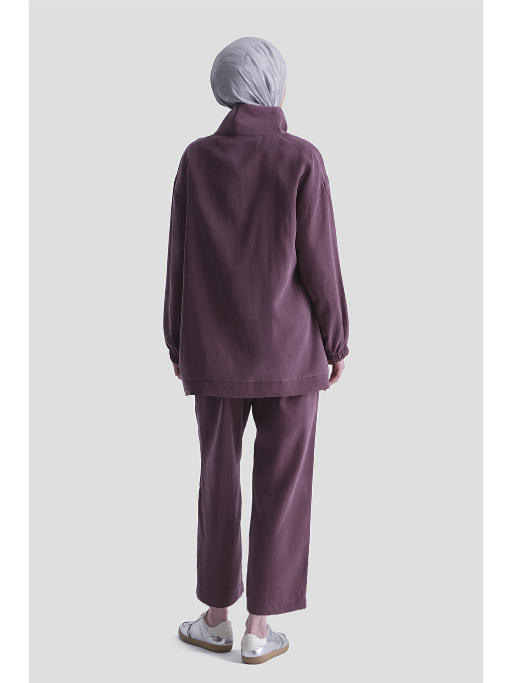 Fermuar Detaylı Lyocell Takım Bordo-4