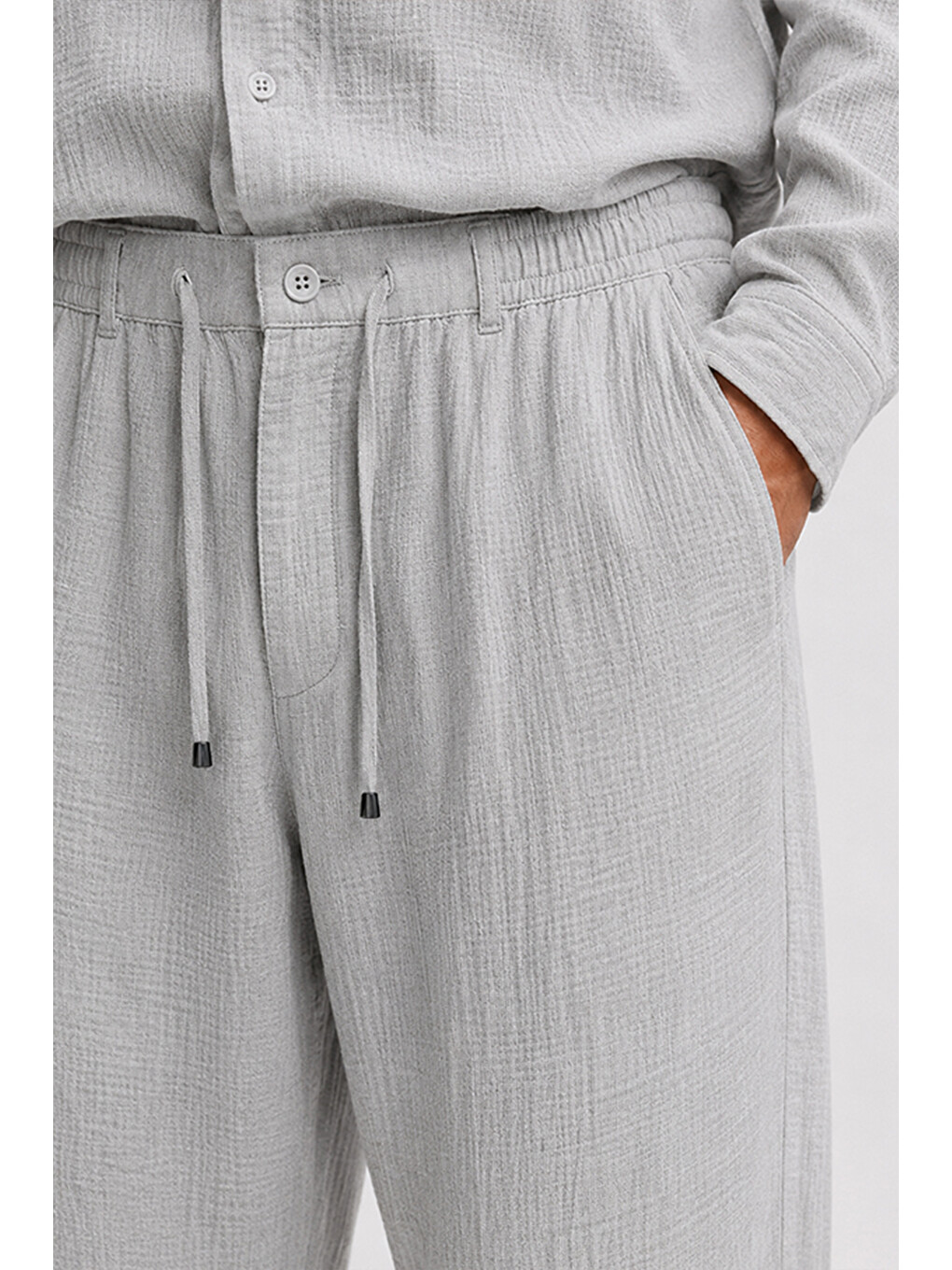 Erkek Gri Regular Fit Müslin Pantolon-2