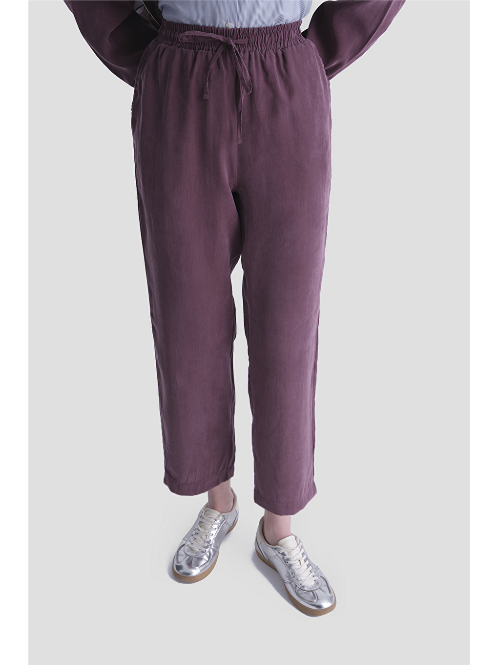 Fermuar Detaylı Lyocell Takım Bordo-5