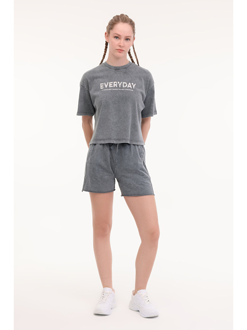 WL FREYA 11SY790 5FX Gri Kadın Kısa Kol T-Shirt-2