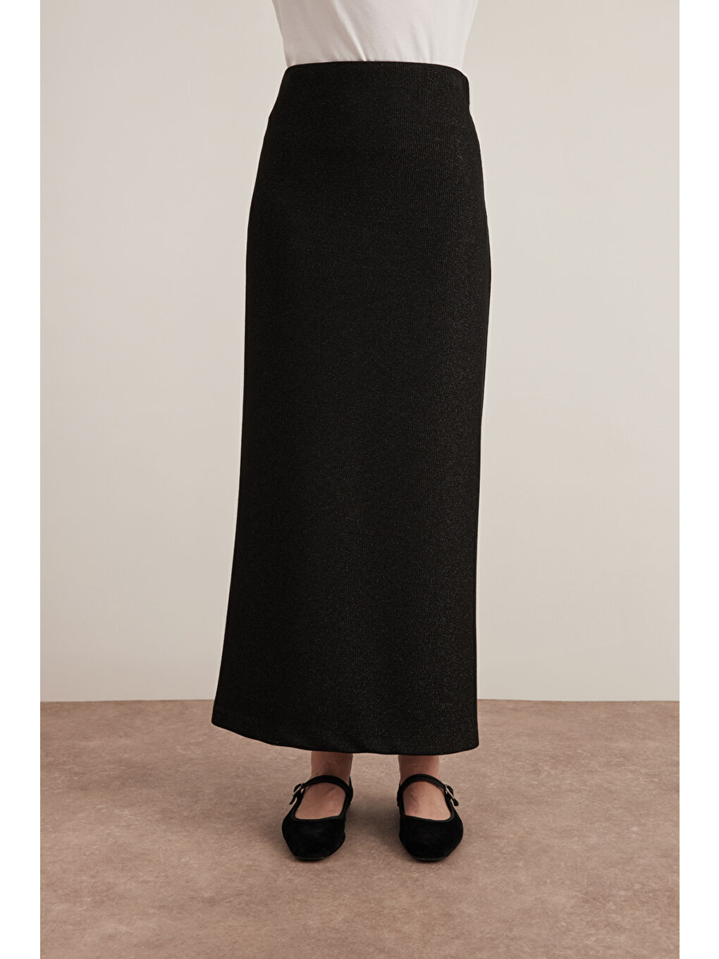 Siyah Örme Simli Kalem Etek-1