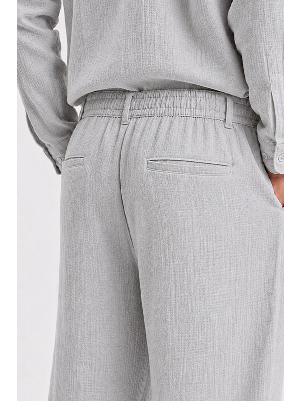 Erkek Gri Regular Fit Müslin Pantolon-5
