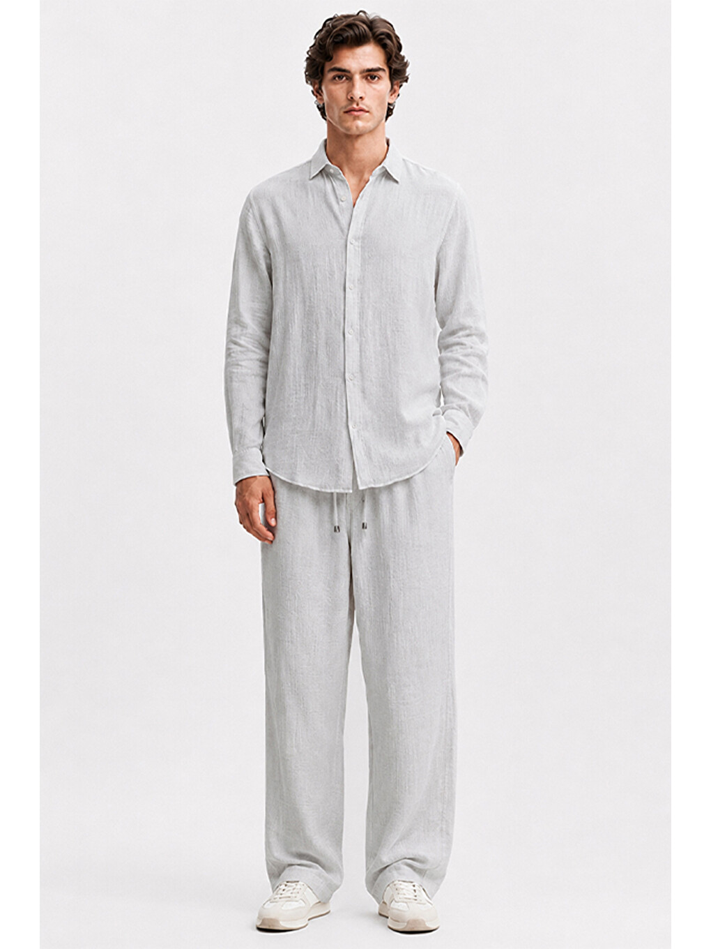Erkek Gri Regular Fit Müslin Pantolon-6