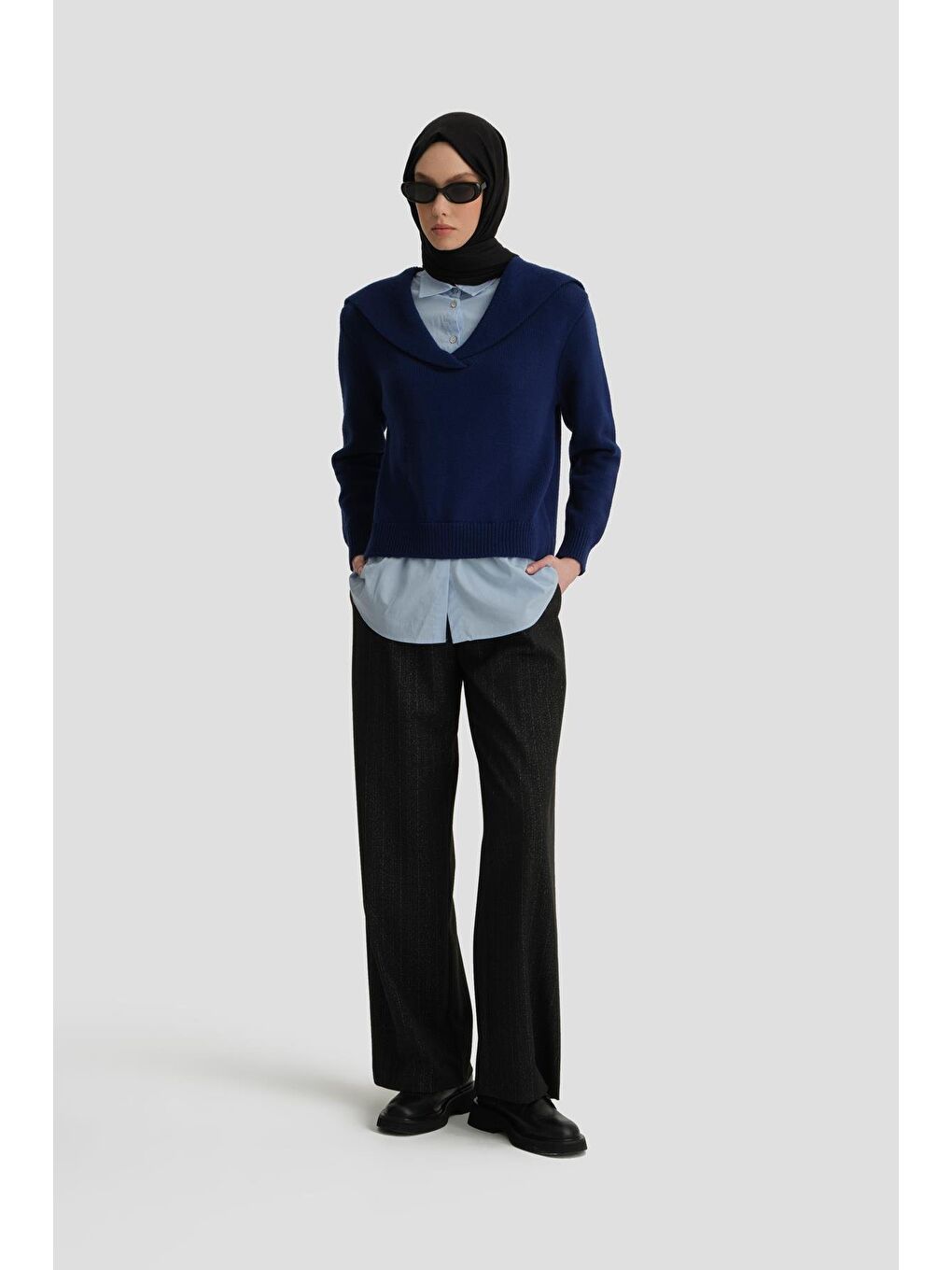 Poplin Mixli Kazak 24Kd4218 Lacivert-Mavi-1