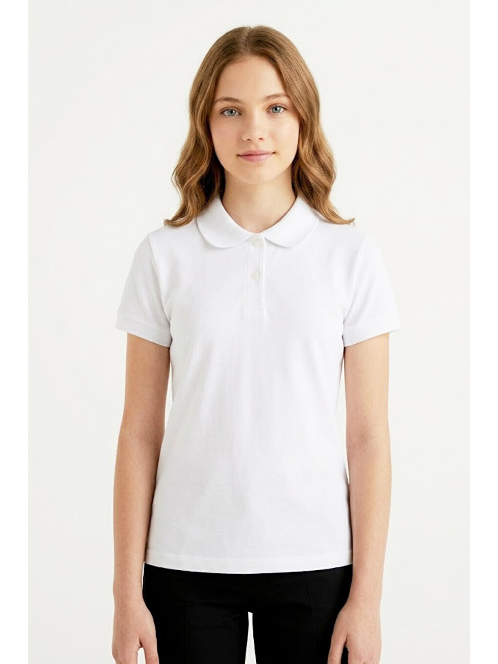 Beyaz Kız Çocuk %100 Pamuk Ve Okul Tarz T-shirt 5-16 Yaş 12724at-1