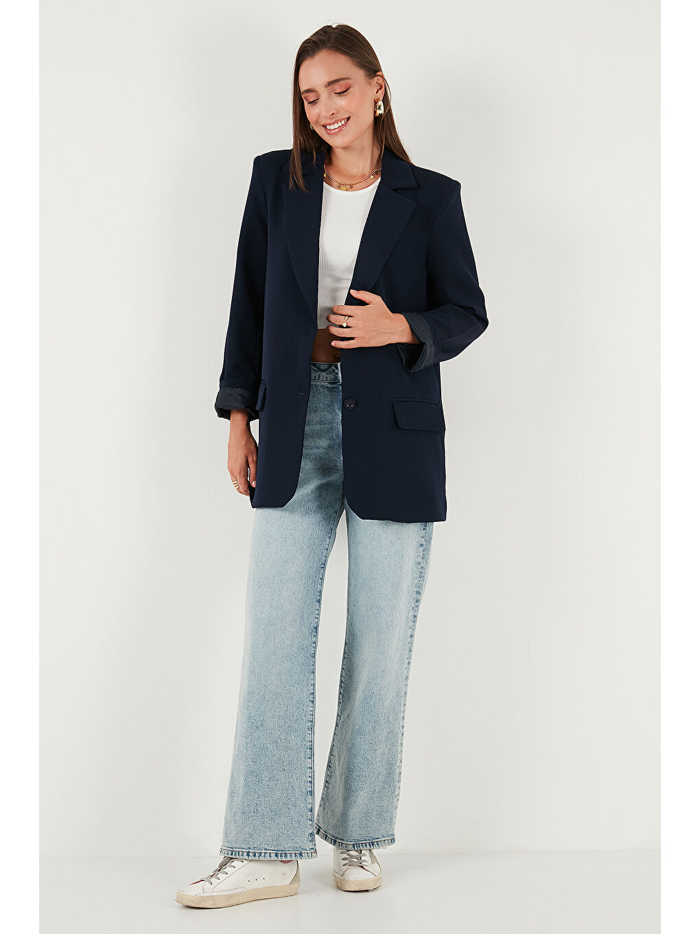 Lacivert Relaxed Fit Mono Yaka Cepli Blazer Ceket 611BC00132-2