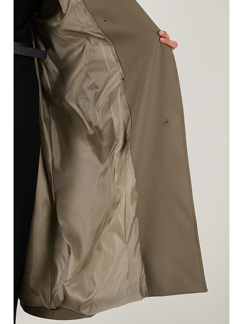 Bej Oversize Fit Kruvaze Yaka Düğmeli Kemerli Uzun Trençkot 6839476-5