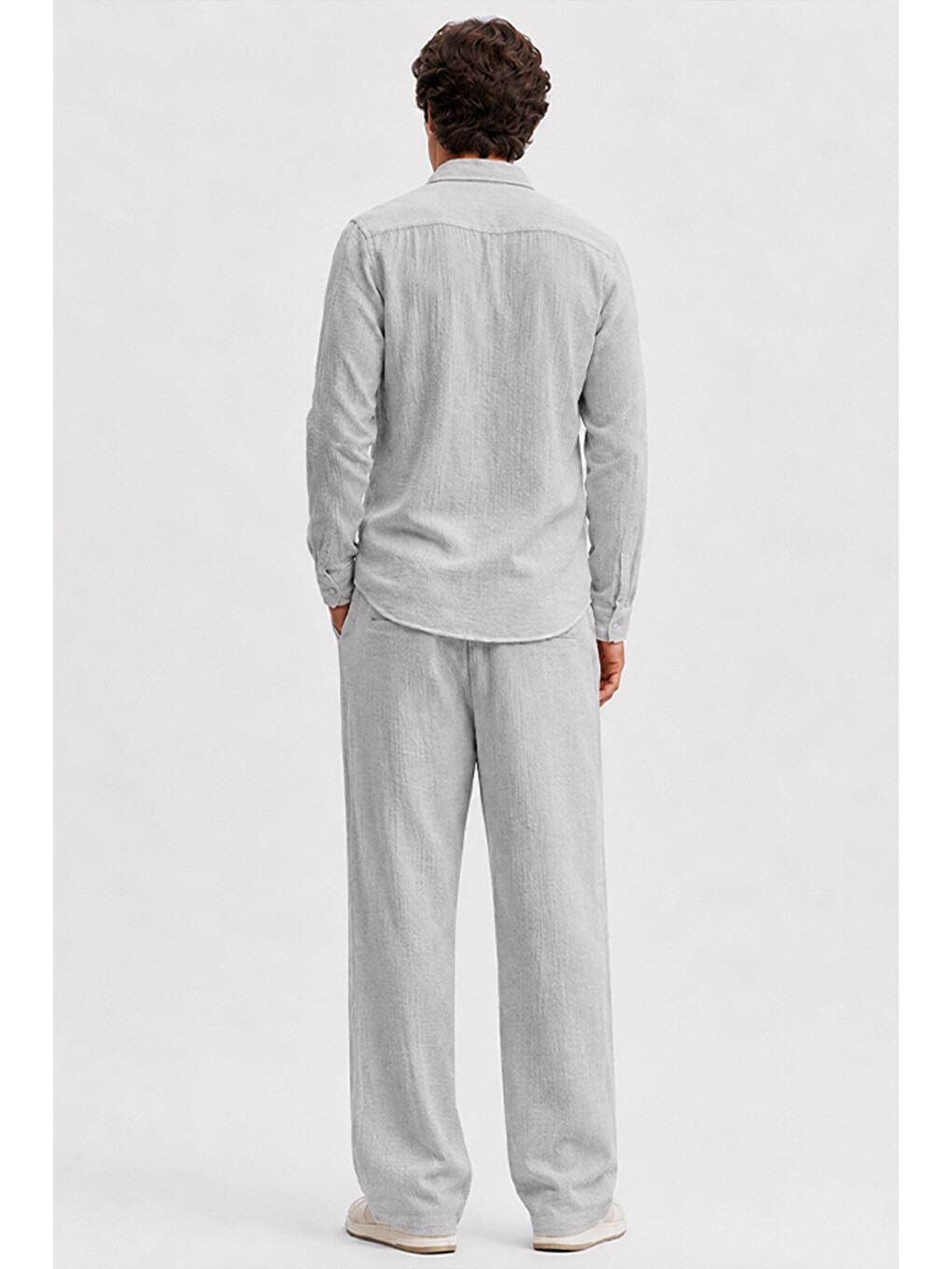 Erkek Gri Regular Fit Müslin Pantolon-7
