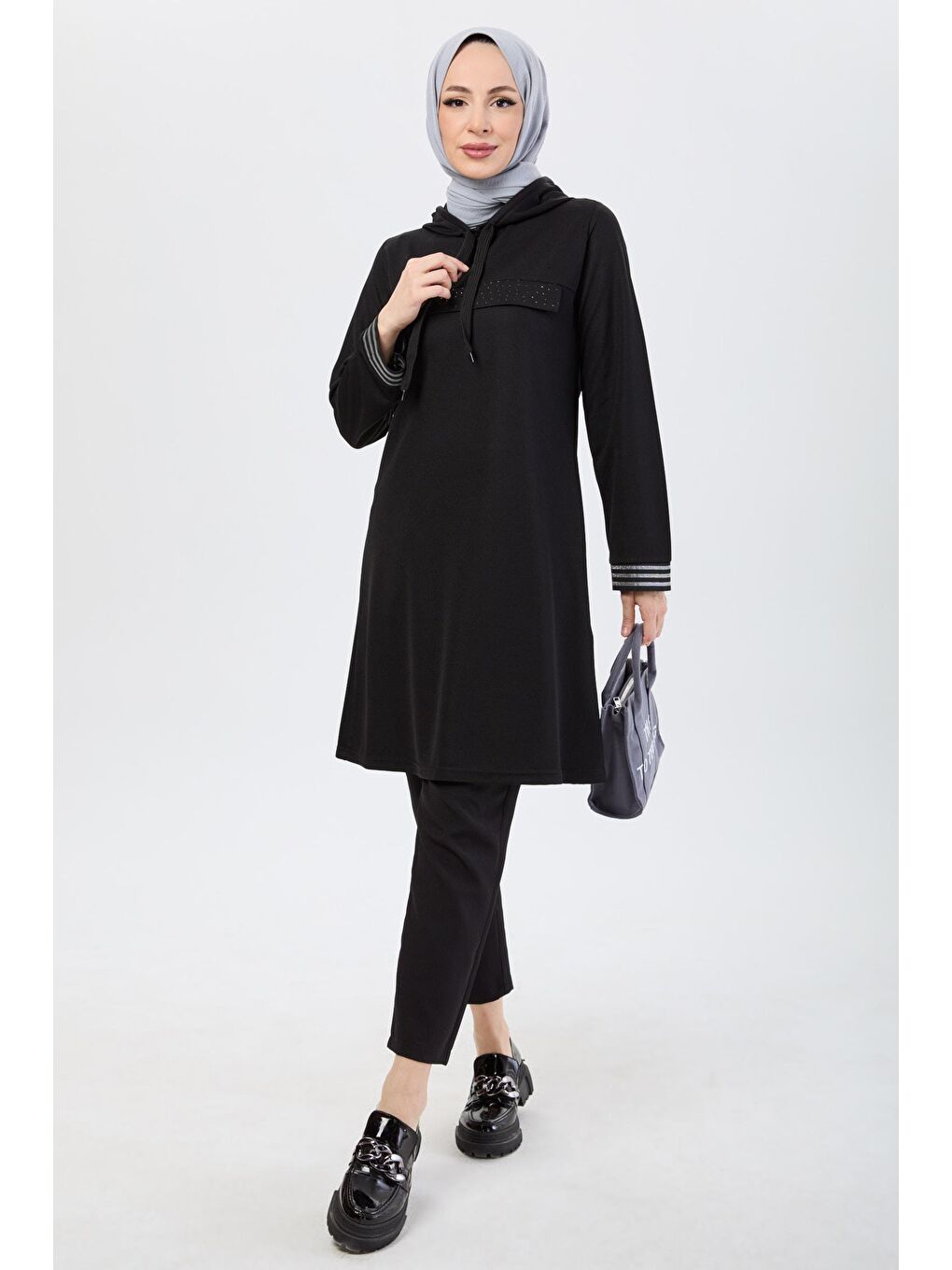 Kapüşonlu Yaka Kadın Siyah Tunik - 13102