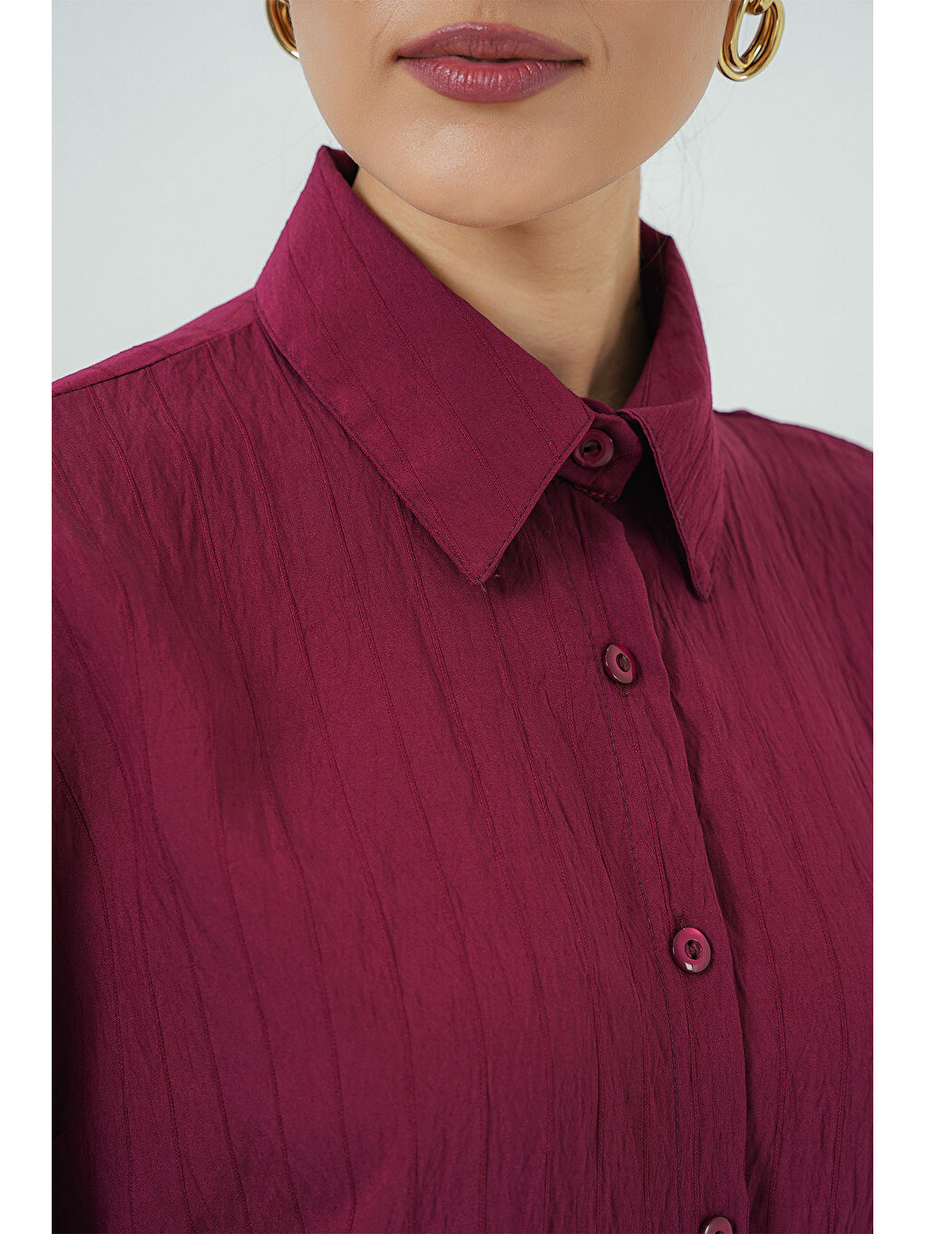 Kadın Oversize Bağcıklı Gömlek 5954 - Bordo-4