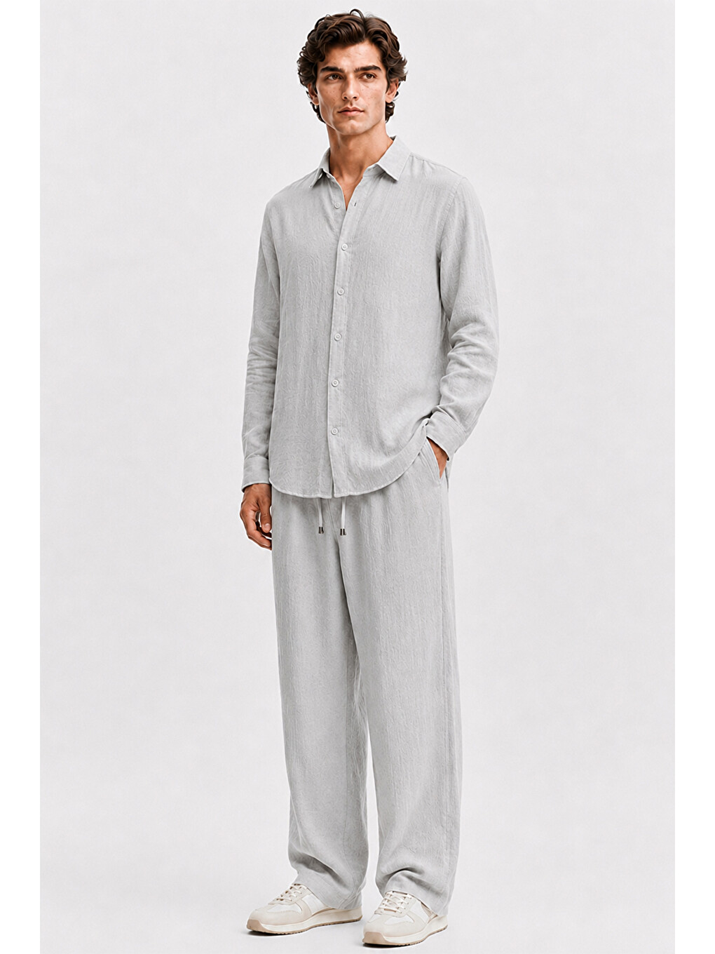 Erkek Gri Regular Fit Müslin Pantolon-8