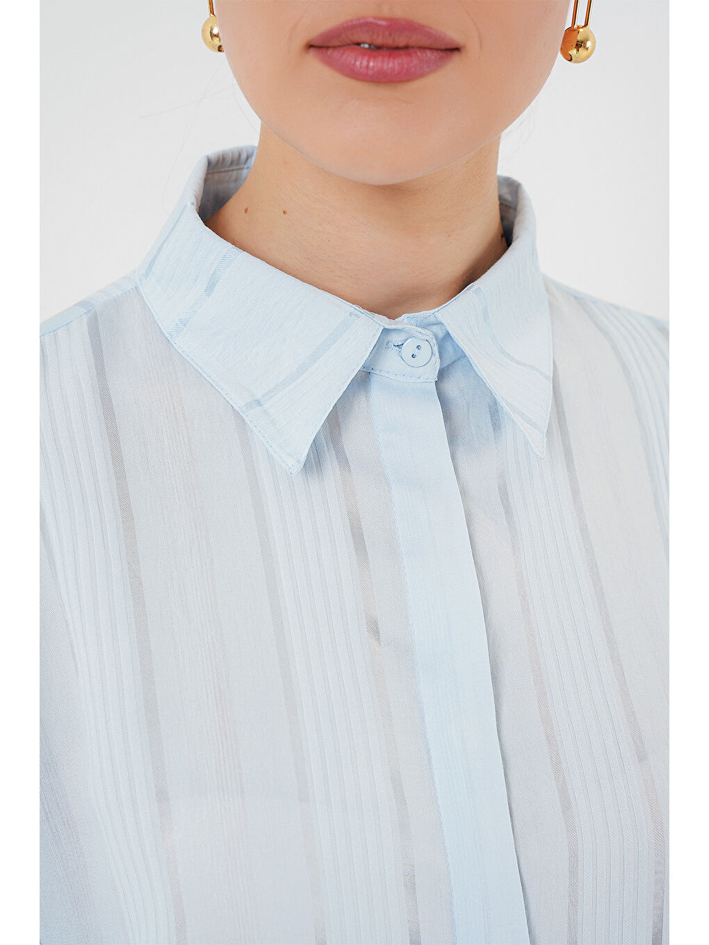 Çizgili Uzun Gömlek Tunik 5947 - Mavi-3